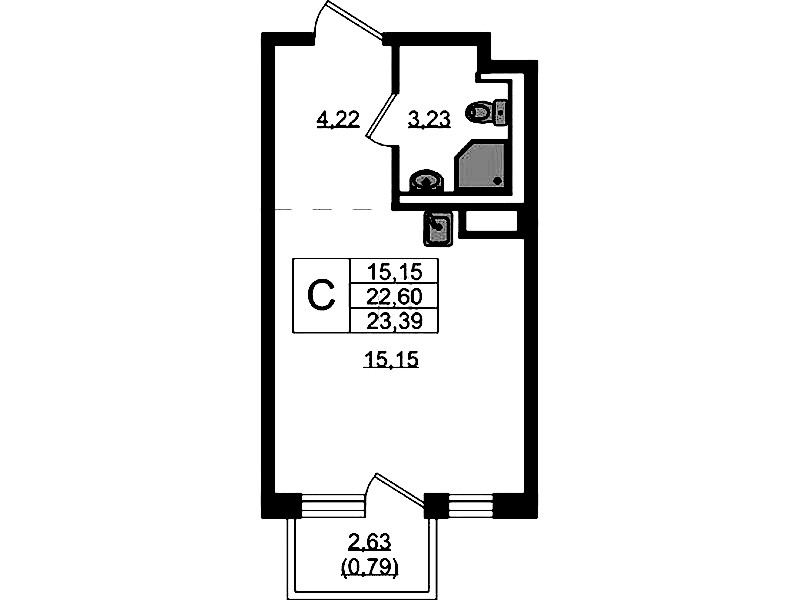 Квартира студия 23.39 м², 8/12 эт., ЖК «Новые Лаврики»